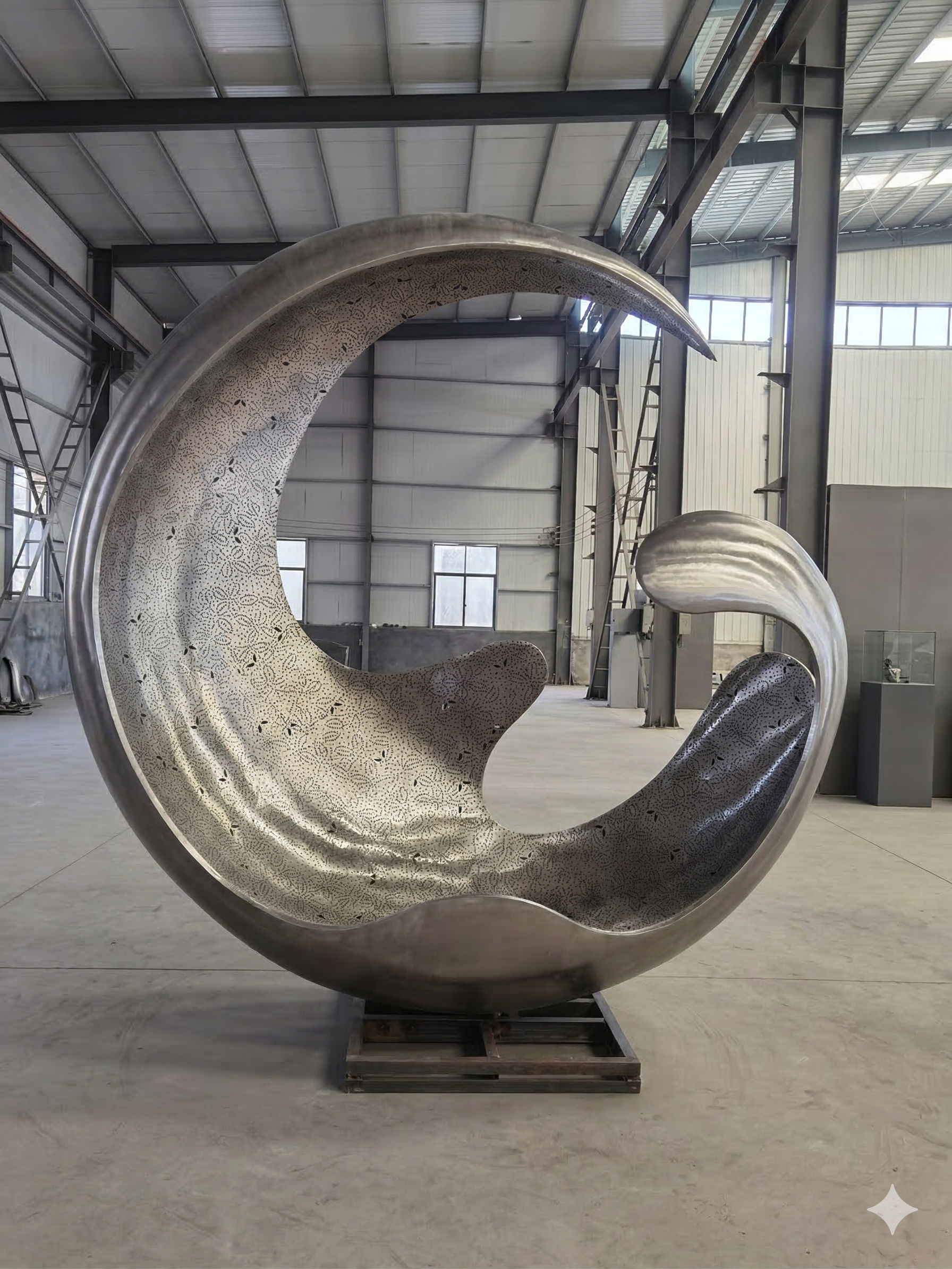 Crescent moon stainless steel sculpture