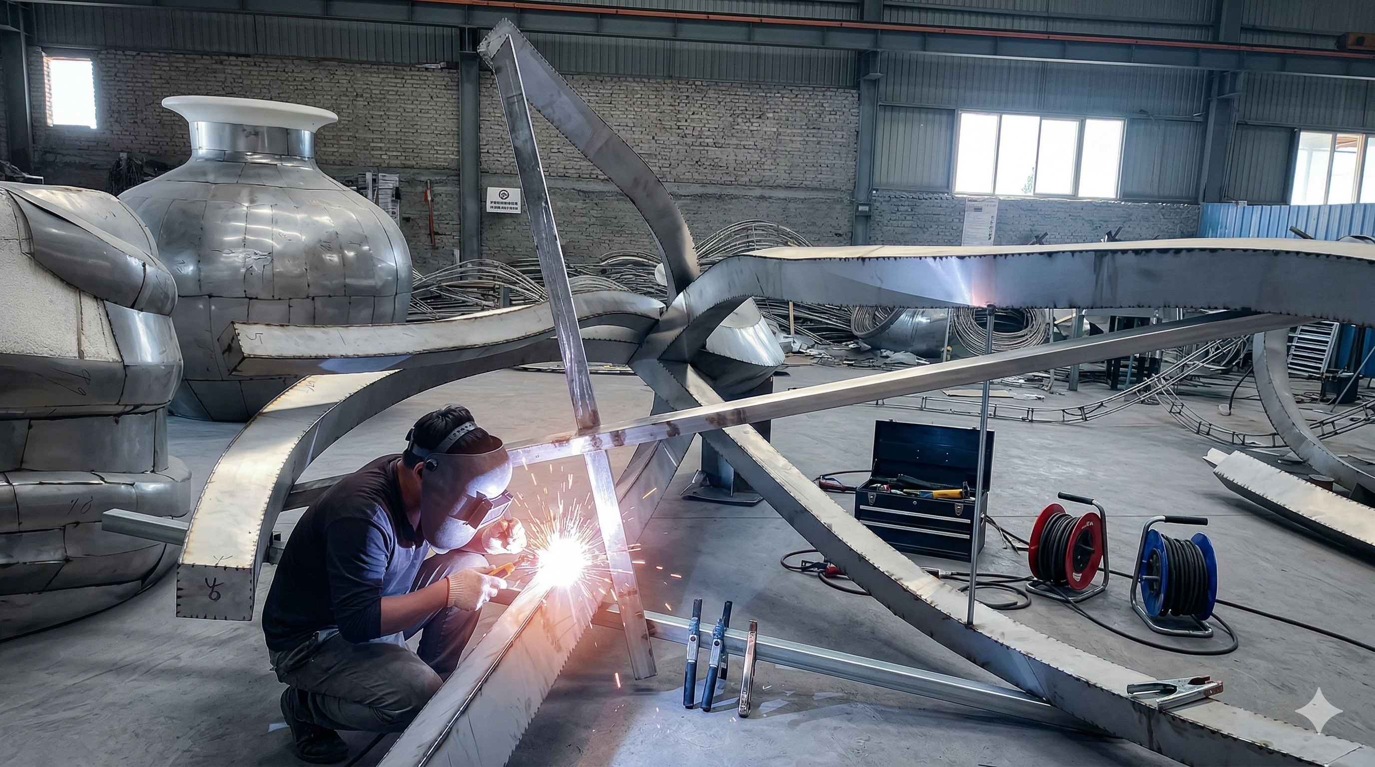Stainless steel sculpture fabrication process in factory